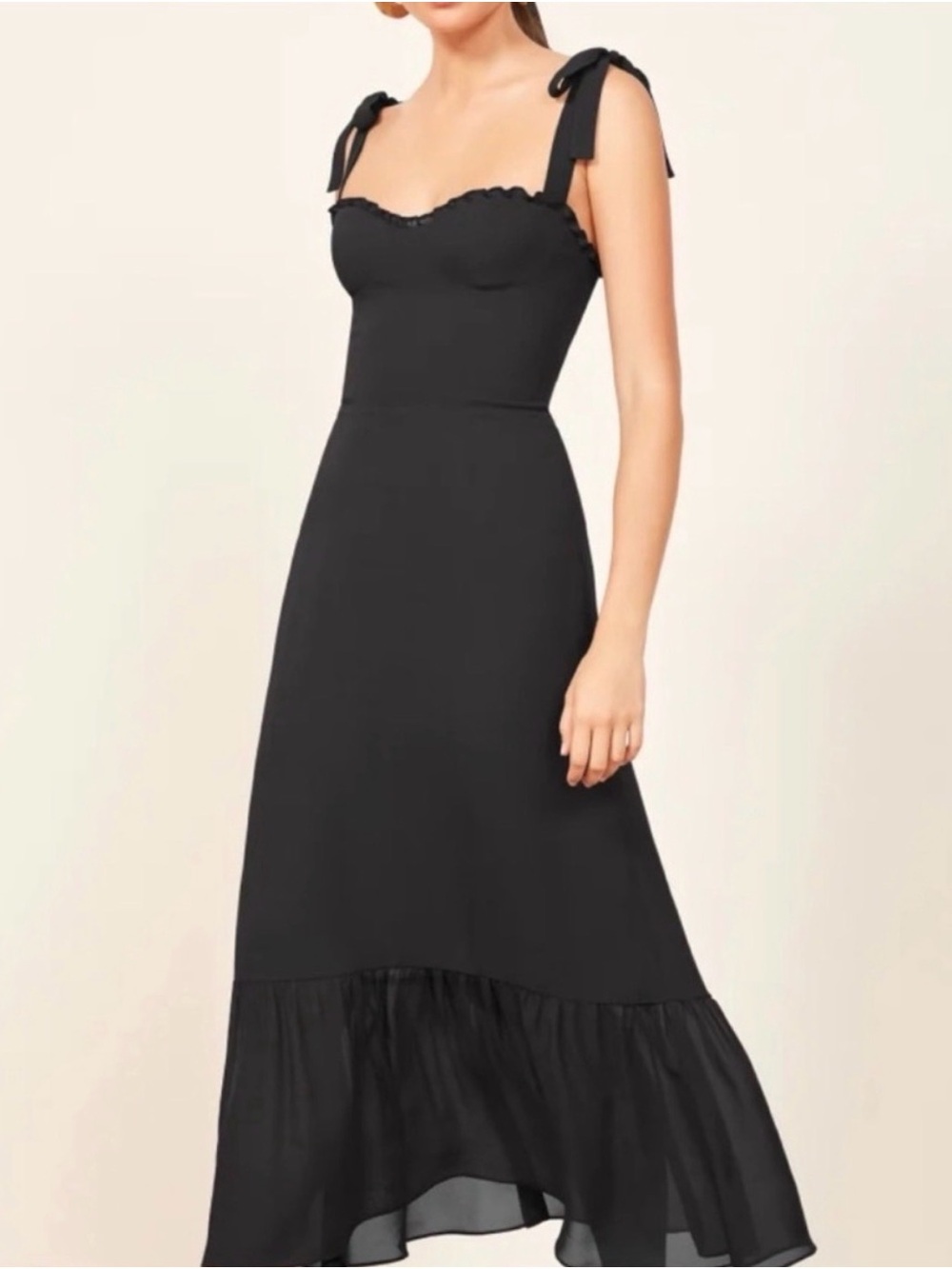 Reformation Black Tie-Shoulder Midi Dress